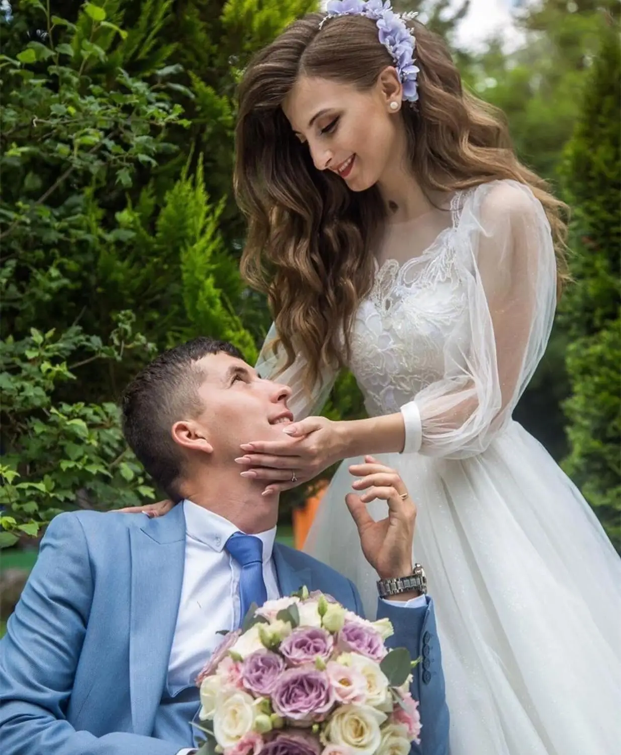 Robe de mariée à manches longues bouffantes, en Tulle blanc, avec des Appliques en dentelle, ligne a, pour femmes, magnifique, taille personnalisée