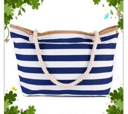 1pcs/lot New Beach Tote Bag Fashion Women Canvas Summer Large Capacity Striped Shoulder Bag Handbag Shopping Shoulder Bags