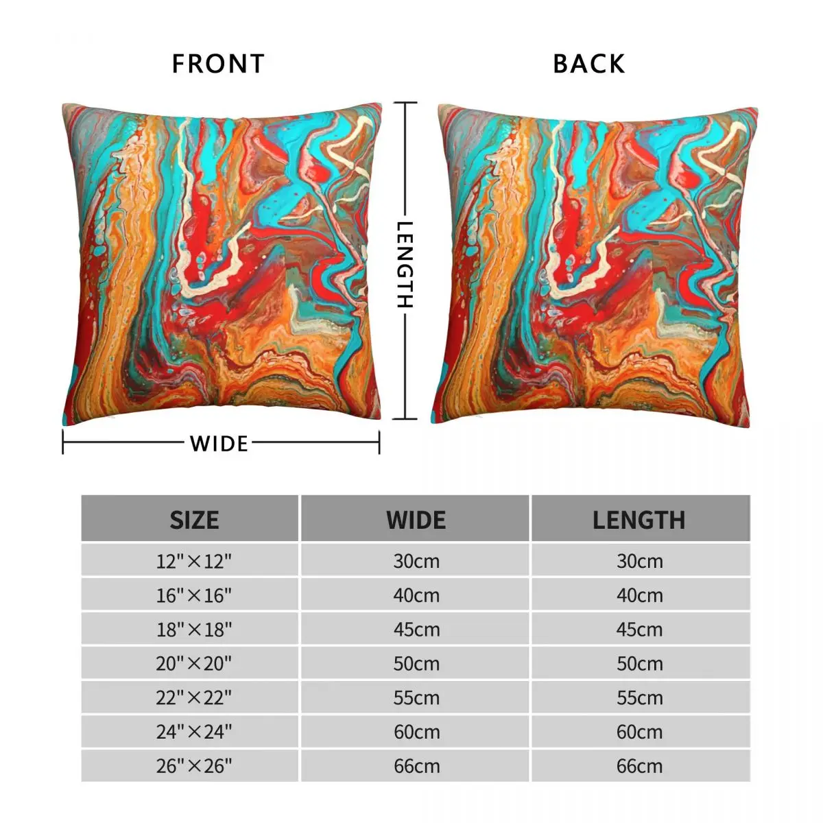 Red Orange Teal Paint Pour Square Pillowcase Polyester Linen Velvet Pattern Zip Decor Pillow Case Room Cushion Cover