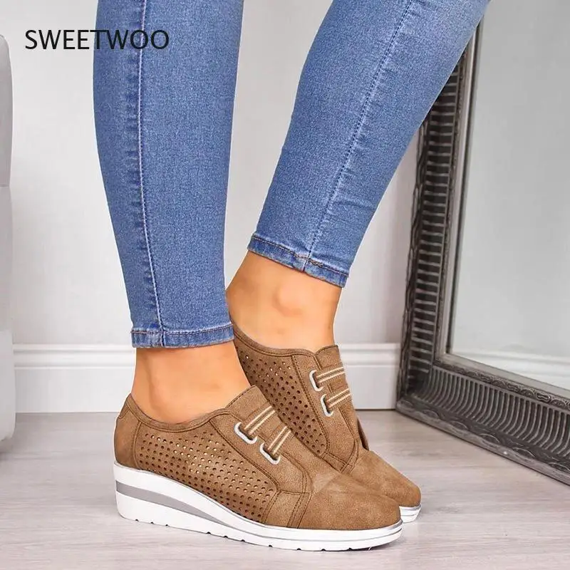 2021 New High Heel Lady Casual Women Sneakers Leisure Platform Shoes Breathable Height Increasing Shoes Women Flats