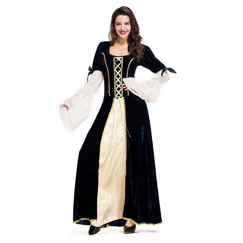 Vestido largo elegante de Reina para Halloween, traje de sirvienta para Cosplay, vestido negro de princesa para mascarada, falda, trajes de Cosplay para fiestas