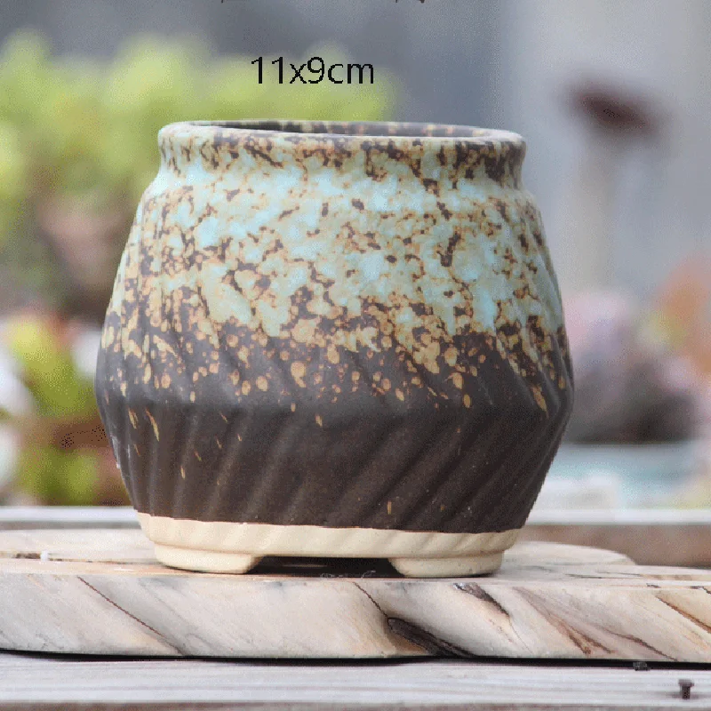 New Creative Succulent Plant Pot Retro Ceramic Pot Old Small Old Pile Pot Stoneware Breathable Porcelain Thumb Ornament Glazed