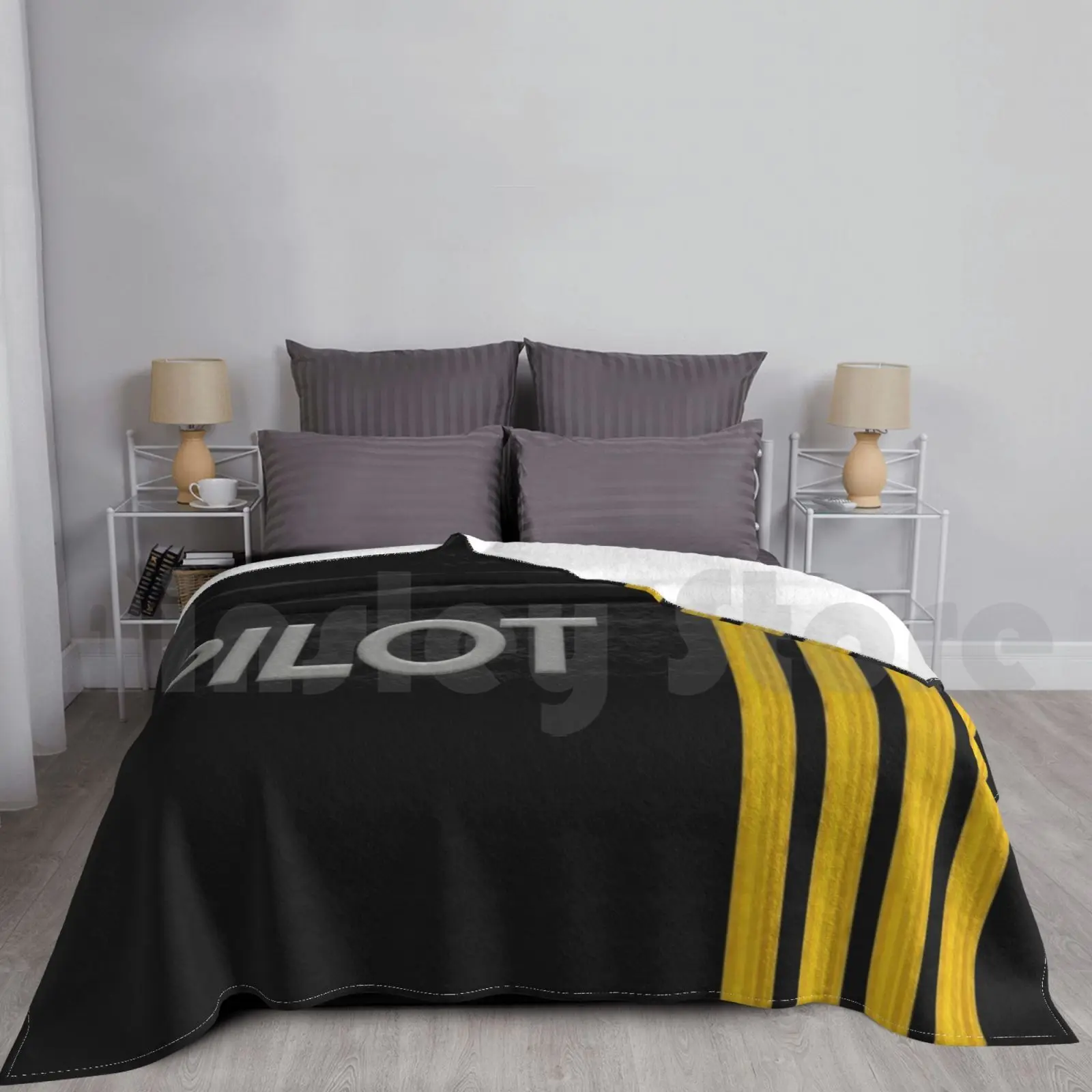 Pilot Stripes Blanket Super Soft Warm Light Thin Epaulets Stripe Aviation Pilot Captain Aeroplane Aviator Airport