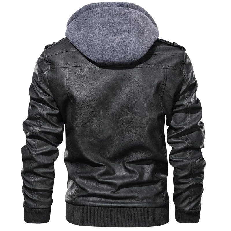 Men\'s Autumn Winter Motorcycle Leather Jacket Windbreaker Hooded  Jackets Male Outwear Warm Baseball Jackets Plus Size 3XL