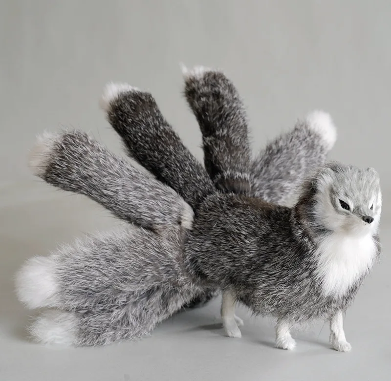 new creative real life gray fox model plastic&furs nine-tails fox gift about 30x12.5cm xf2804