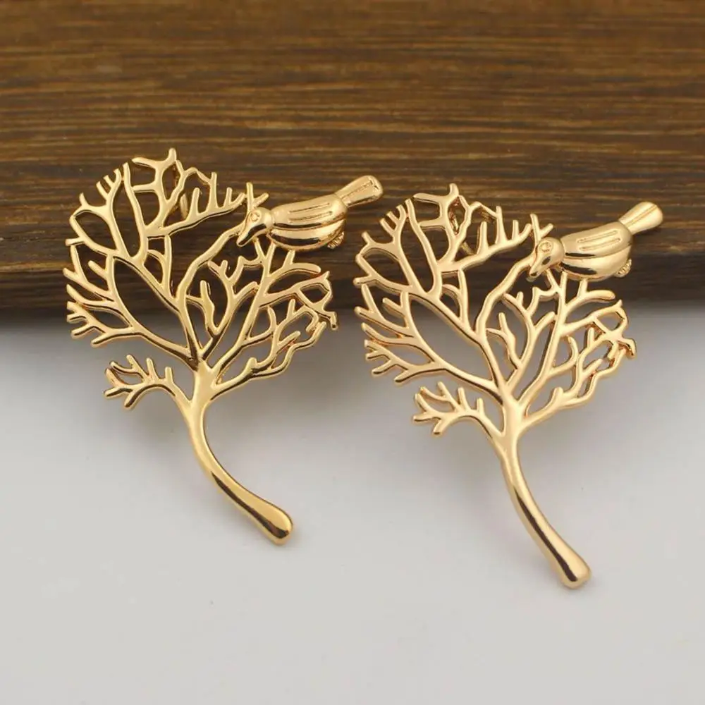 6pcs Bird on Branch  tree Charms Pendant Base Quality Brass Gold Silver Color DIY Bride Wedding Hair Jewelry Accessories