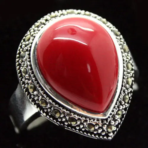 

Women Gift word Love Free shipping 25x20mm Red Carved Lacquer Inlay Marcasite 925 Sterling Silver Drop Ring Genuine man's jewe