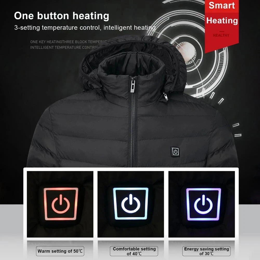 Men 9 Areas Heated Jacket USB Winter Outdoor Electric Heating Jackets Warm Sprots Thermal Coat Clothing Heatable Cotton Jacket