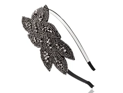 Women Beaded Flapper Headband Leaf Vintage 1920s Inspired Hairband New Black Side Flower Hair Band Girls Hair Accessories