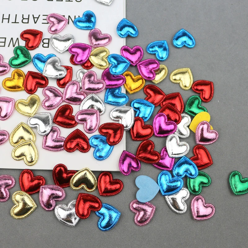 300Pcs Bright Cloth Love Heart Padded Appliques Ornament DIY Craft Supplies Hair Accessories Artesanato Materials Sewing Patches