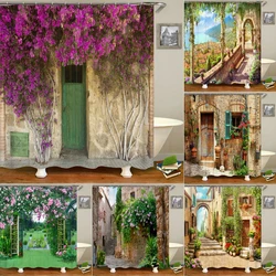 rural pastoral flower scenery shower curtains bathroom shower curtain 3D fabric bath curtain with hooks waterproof bath screen