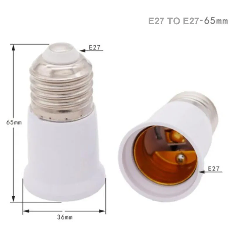 Extensor de lámpara E27 a E27, Base de portalámparas, adaptador de enchufe de extensión, convertidor de luz LED, 65mm, 95mm, 120mm