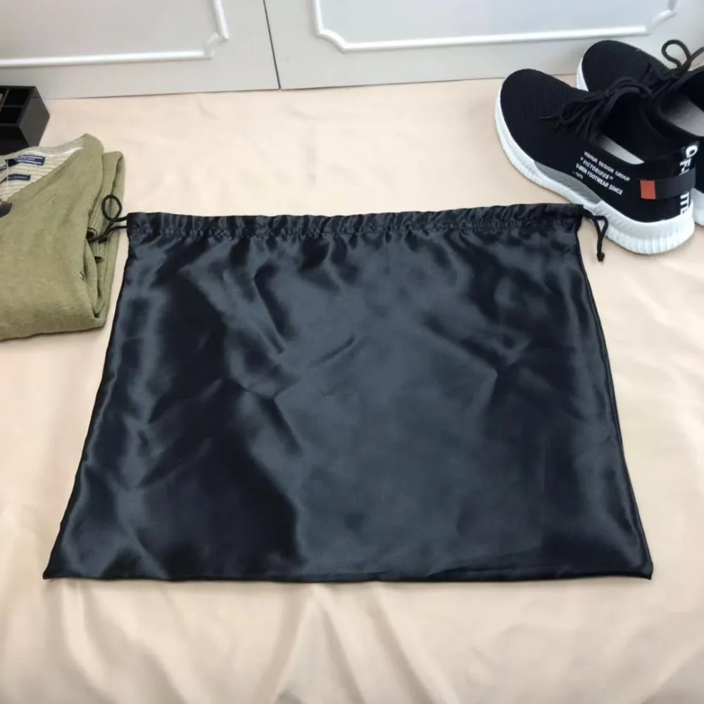 Large Silk Satin Drawstring Care Bag Custom Wigs Storage Dust Proof Packaging Pouch Black Reusable Sack Handbag Shoes Travel Bag