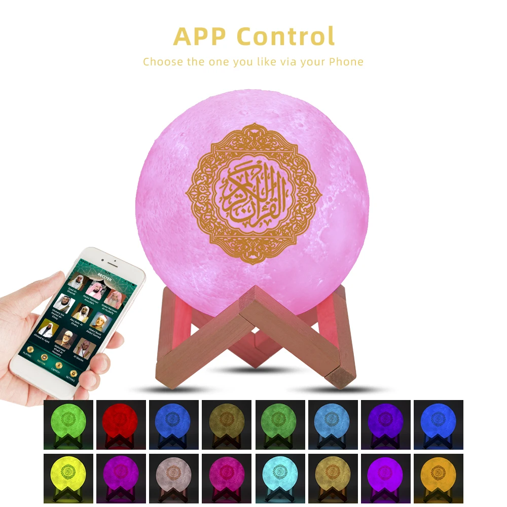 Quran player APP Control moon lamp 3D Night Light Wireless Quran Speakers Colorful Moon Muslim Speaker Koran