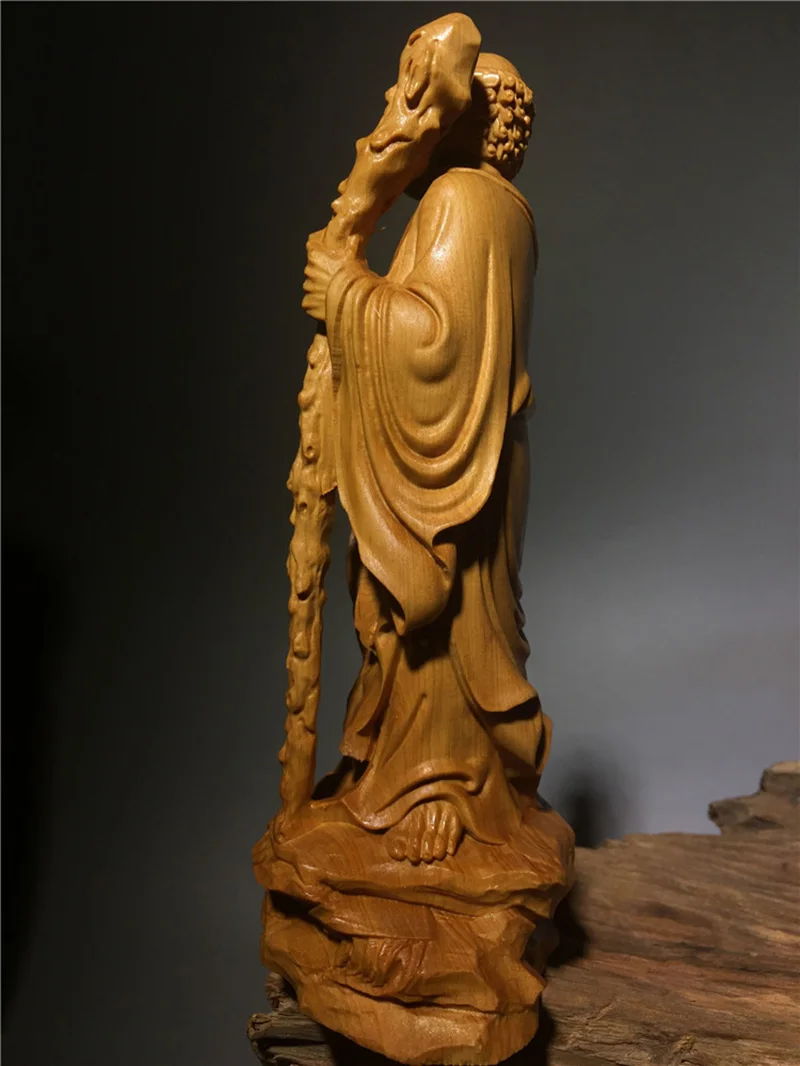 Natural Solid Wood Carving Patriarch Dharma Statue Lndian Buddha ，Buddhism Figure Statue ,Home Room Office Feng Shui Decoration - Image 4