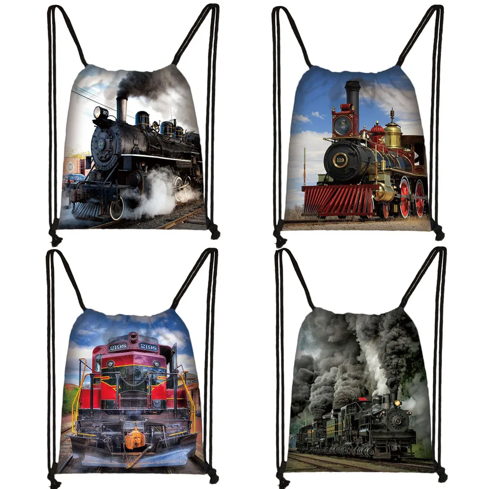 Locomotive / Steam Train Backpack Children School Bags Kids School Backpack Book Bag Boys Girls Casual Drawstring Bag