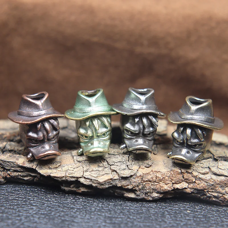 Smoking Duck Detective EDC Brass Knife Beads Cartoon Animal Pendants DIY Woven Umbrella Rope Lanyard Charms Paracord Accessories