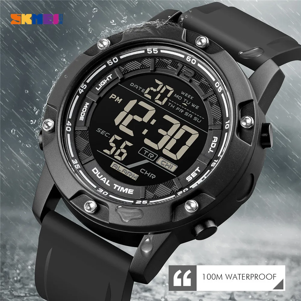 

SKMEI 100M Waterproof Digital Watch Men Count Down Sports Mens Wristwatches 2 Time Swimming Watches Male Clock relogio masculino