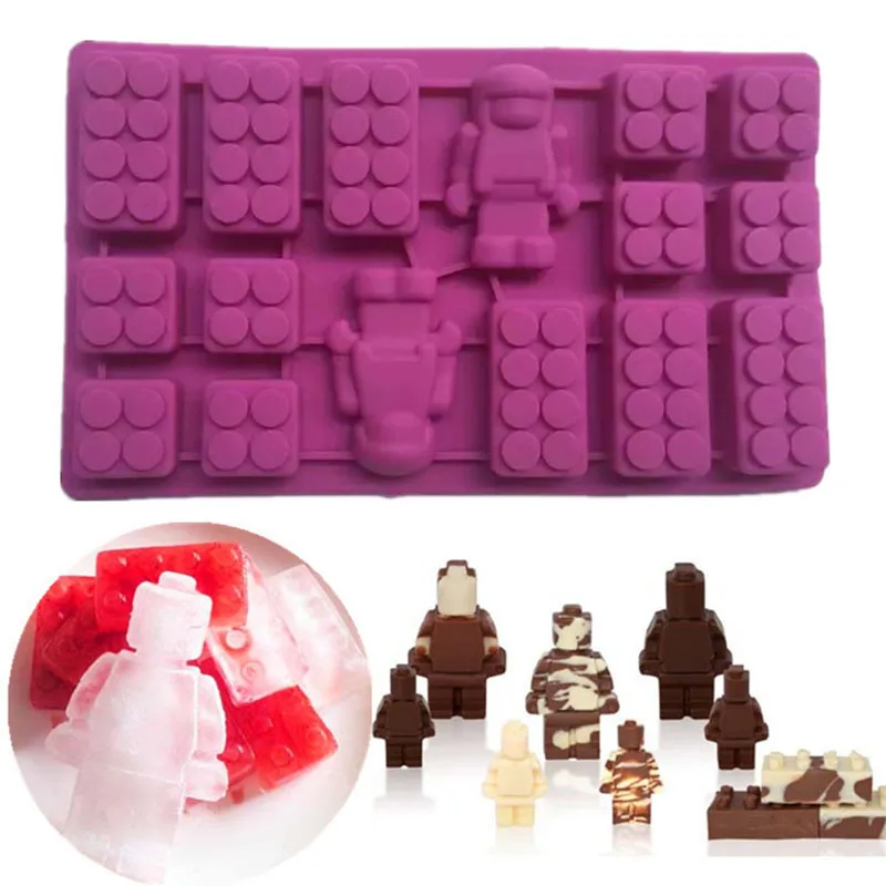 New Building Blocks Robot Ice Tray Silicone Mold for DIY Chocolate Candy Ornaments Plaster Fondant Mould Kitchenware Baking Tool