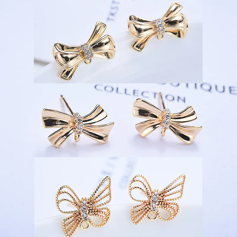 

20pcs gold bow Earrings Drop bling Ear Studs Connector Posts Pins Base Settings Jewelry Making handmade DIY