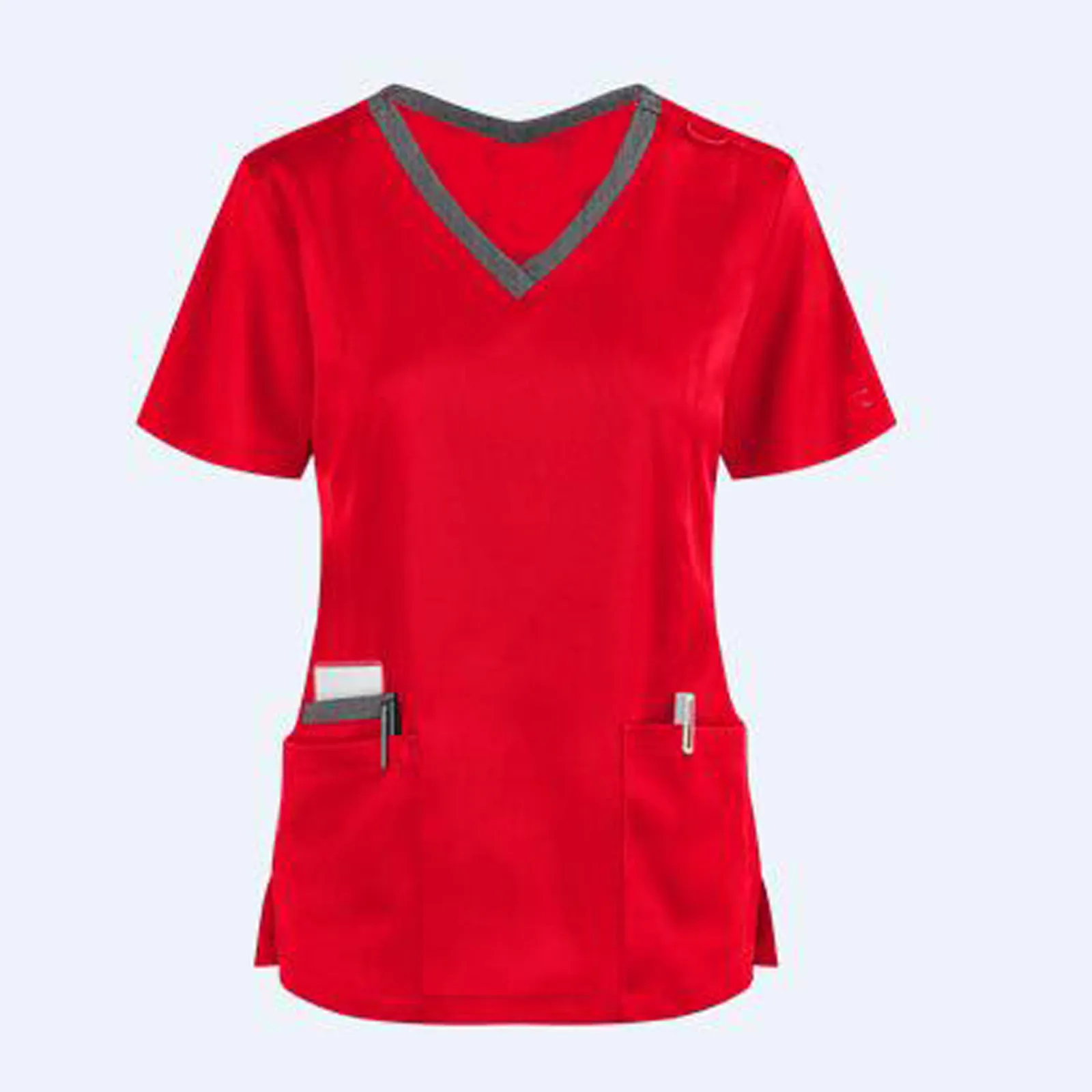 Pocket Women Nursing Scrub Uniform Ladies Short Sleeve V-neck Care Workers Nurse Working Medical Uniforms Blouse Tops Uniform