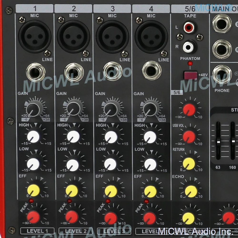 6 قناة خلاط مع 400 واط مكبر كهربائي بلوتوث ستيريو الصوت خلط Consol المدمج في 2x200 واط الطاقة أمبير 48 فولت تسجيل