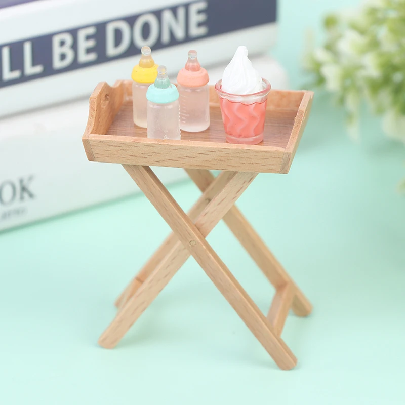 

1Pc 1:12 Dollhouse Miniature Model Furniture Kitchen Wooden Tray Food Coffee Drinking Table Shelf Toys Hot Sale