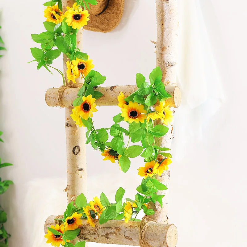 240cm Artificial Sunflowers Cane Rattan Fake Flowers Vines Garland Green Plants Leaf Wall Hanging Home Wedding Party Fence Decor