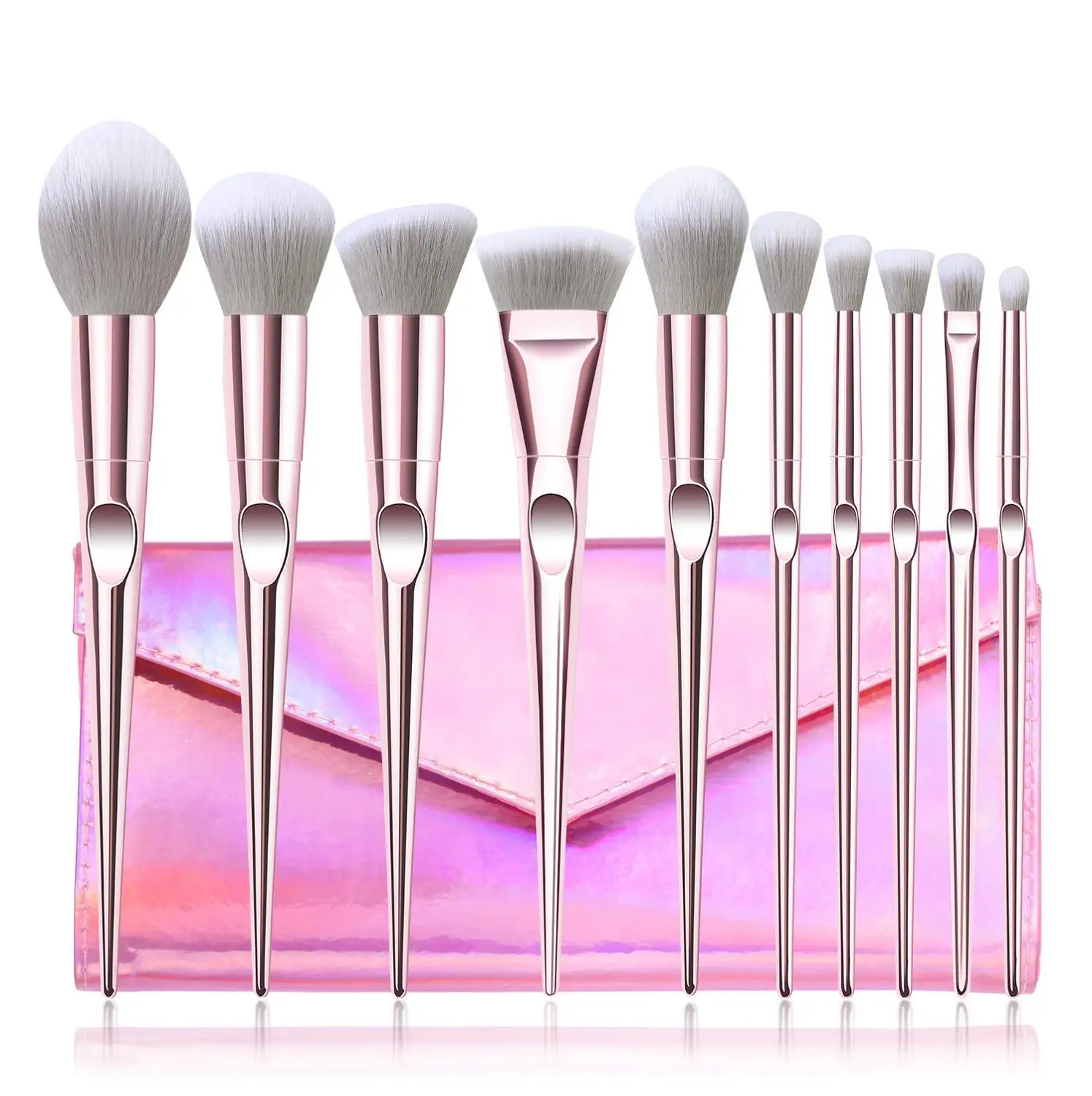 

Free Shipping Makeup brushes set 10pcs Metallic Pink beauty Make up brush Soft blush Powder Foundation brush