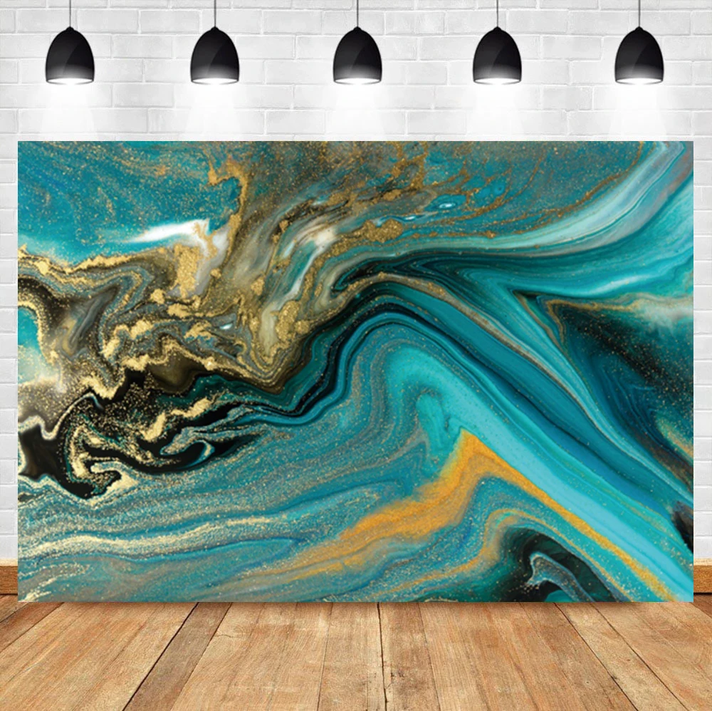 Laeacco สีเขียว Marbling พื้นหลังบทคัดย่อ Gradient ตกแต่งห้องวันเกิดถ่ายภาพฉากหลังสำหรับ Photo Stud