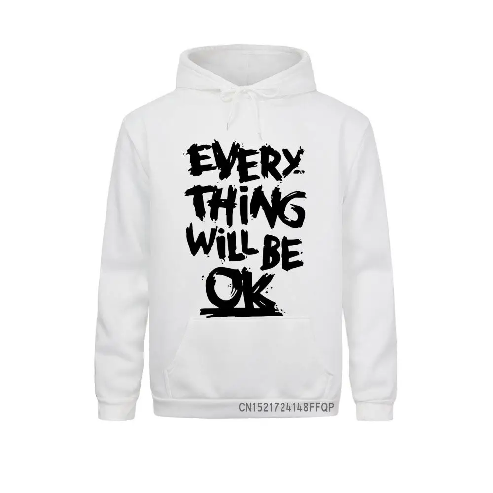 

Cozy Men Pullover Every Thing Will Be OK Letters Funny Pocket Hoodie Loose Men's Sweatshirt Coats Man Funny Pullovers