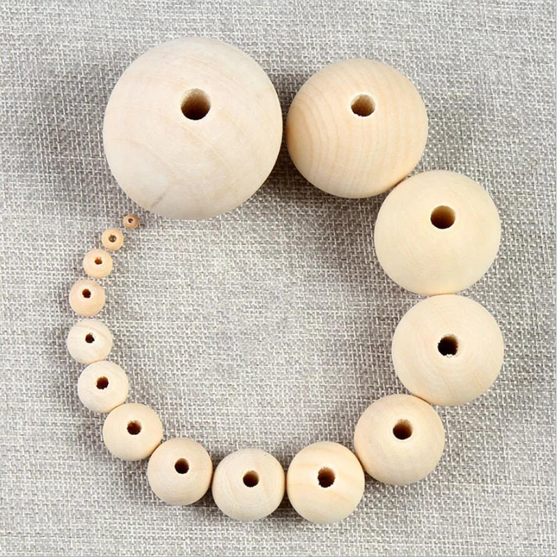 Natural Round Wood Crafts Beads Loose Spacer Balls Charm with Hole For DIY Jewelry Making (8mm/12mm/16mm/20mm/25mm)