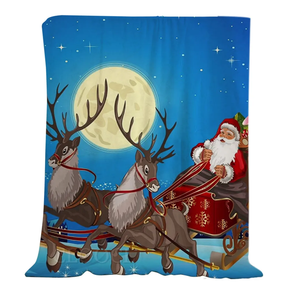 HX Christmas Flannel Blankets Aurora Moon Night Print Blanket Merry Christmas Funny Keep Warm Plush Quilts