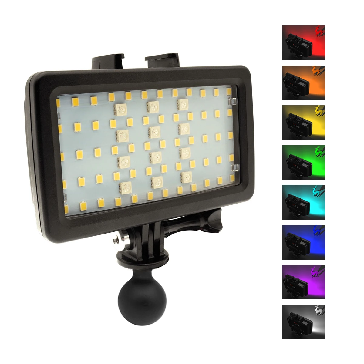 Luz de vídeo de buceo Cámara LED RGB Fotografía subacuática Luz de vídeo Impermeable 130 pies (40 m) para cámaras Gopro, DSLR (recargable)