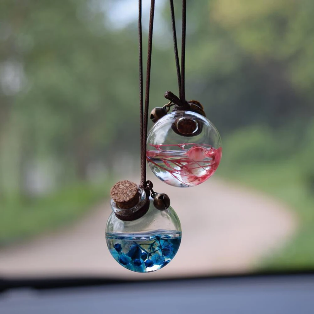 

2pcs/set Car Hanging Pendant Empty Glass Perfume Bottle Suspension Ornaments Air Freshener For Essential Oils Without Perfume