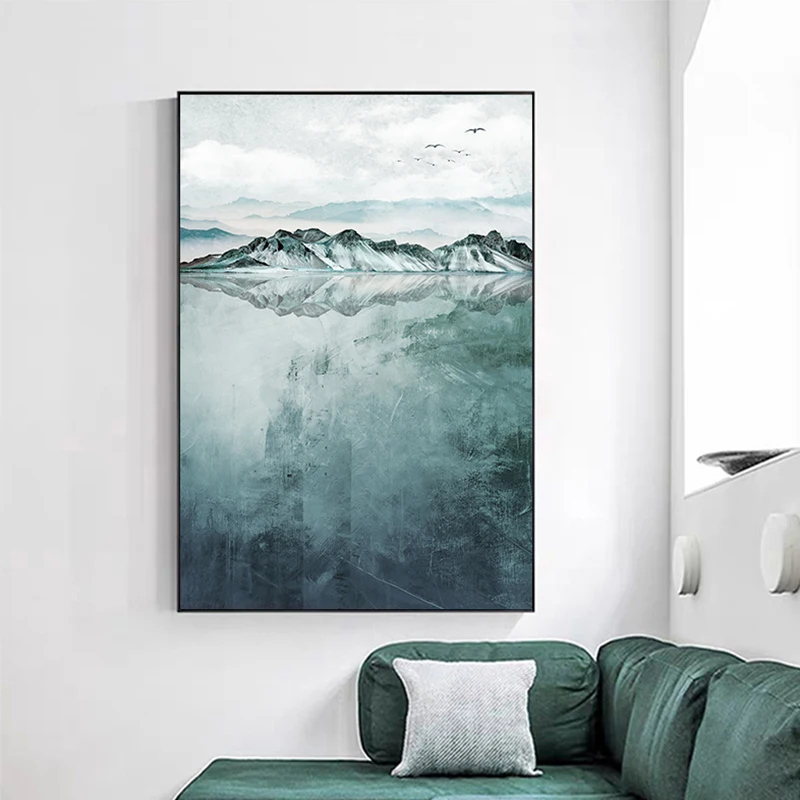 Beautiful Landscape Poster Plateau Mountain Lake Canvas Painting Glacier Blue Sky Wall Art Picture for Living Room Home Decor