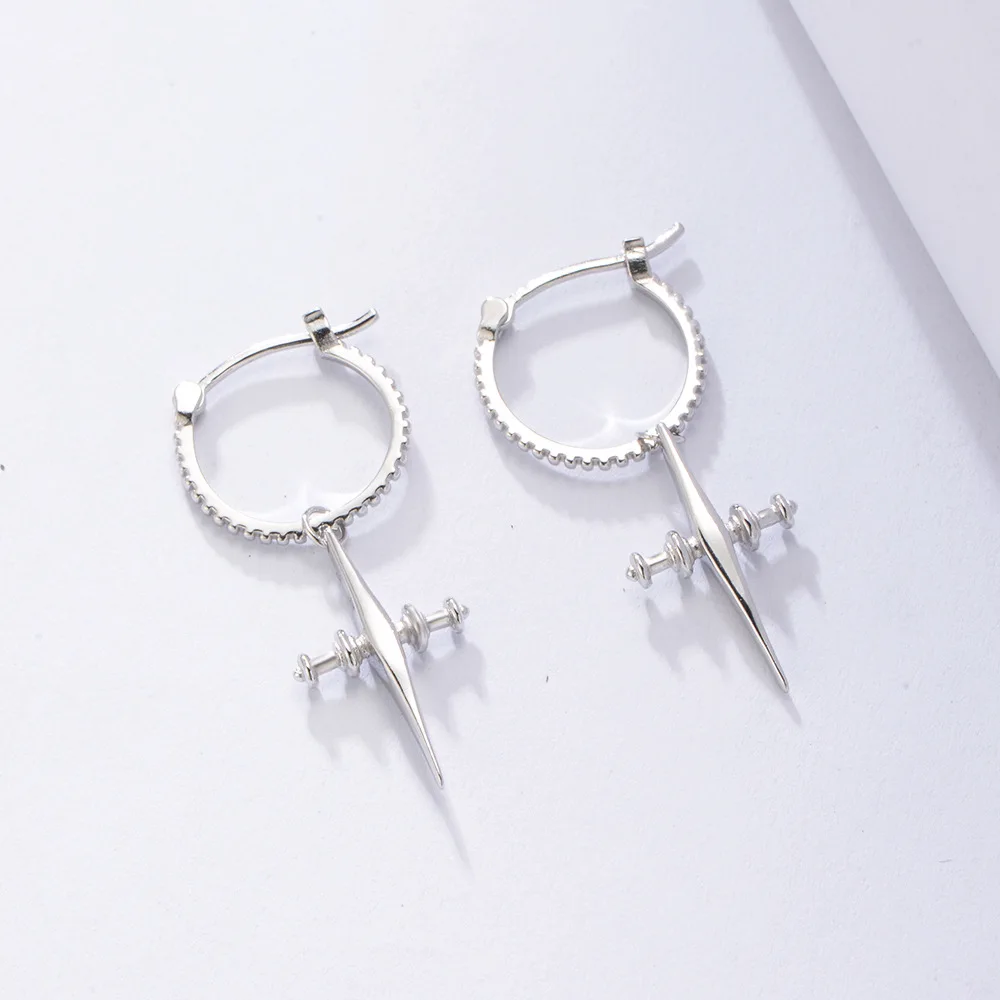 100% 925 Sterling Silver Mosaic Cubic Zircon Cross Pendant Earrings For Women Asymmetric Hoop Earrings