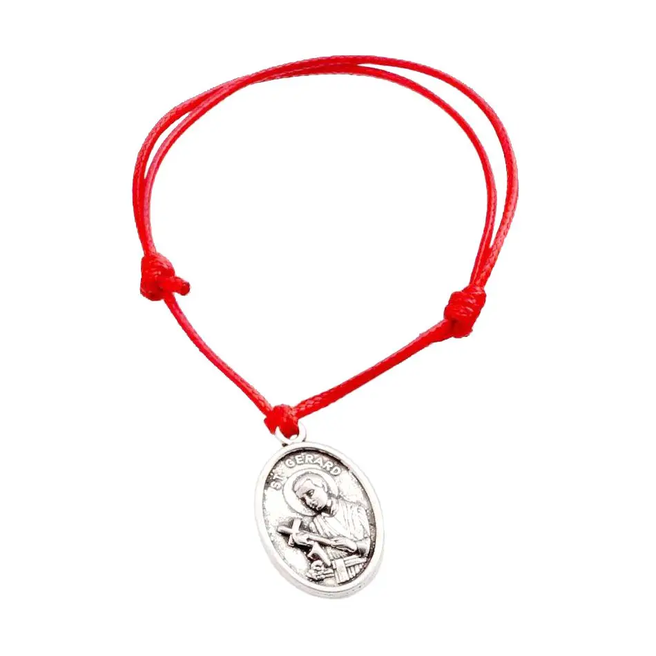 Hot ! 10pcs Bracelets Our Lady Of Perpetual Help With Saint Gerard Medal Alloy Charm Red Waxes Rope Adjustable Bracelet B-31