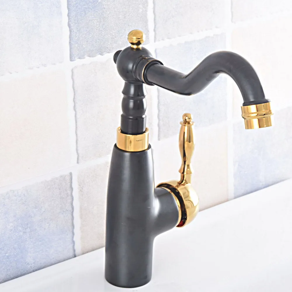 

Kitchen Wet Bar Bathroom Vessel Sink Faucet Black Oil Rubbed Bronze Gold Color Brass Swivel Spout Mixer Tap Single Hole msf795