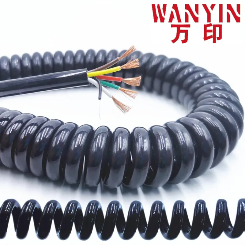 High quality spring spiral cable 2 core-3-4-5-6-8-9-10-12 core black telescopic power cord stretchable wire