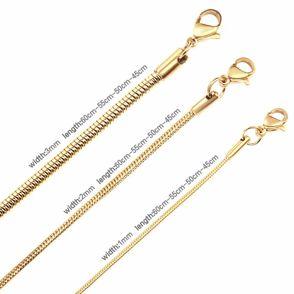 LUXUSTEEL1MM/2MM/3MM Round Snake Chain Necklace For Women Men Golden Stainless Steel Herringbone Choker Fashion Jewelry Gift