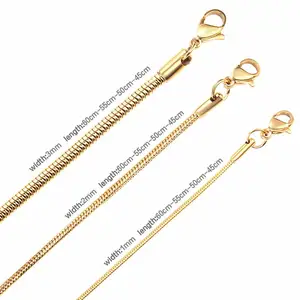 Colar de Corrente Cobra Redonda para Mulheres e Homens, Cor Dourada, Aço Inoxidável, Gargantilha de Espinha de Peixe, Joias, 1mm, 2mm, 3mm 10 principais vendas colar de ouro 1mm - №4