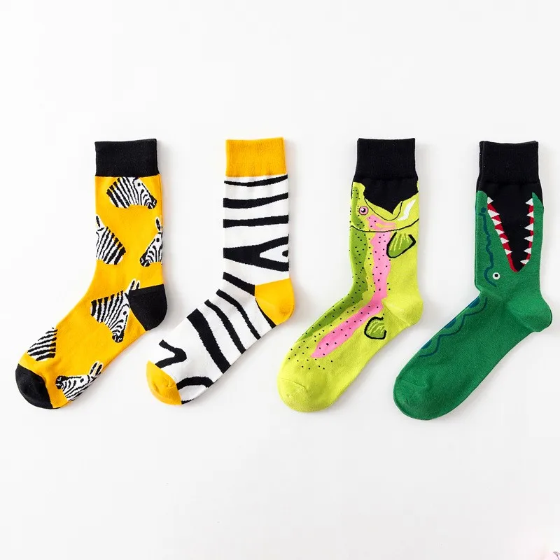 1 Pair Creative New Arrivals Fashion Harajuku Kawaii Happy Casual Women Socks Shark Crocodile Zebra Animal Print Funny Socks