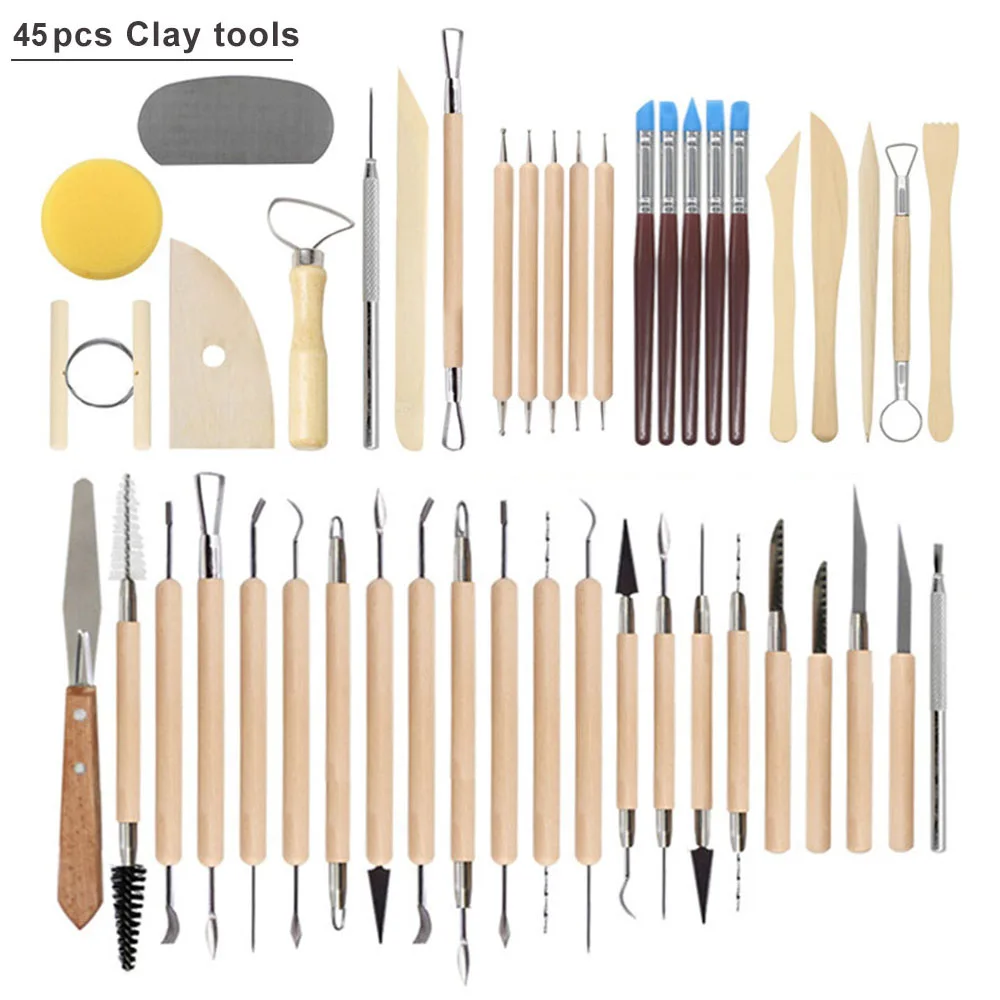 DIY Ceramic Clay Sculpting Wax Carving Pottery Tools Shapers Wood Handle Modeling Pottery Clay Sculpture Carving Tools