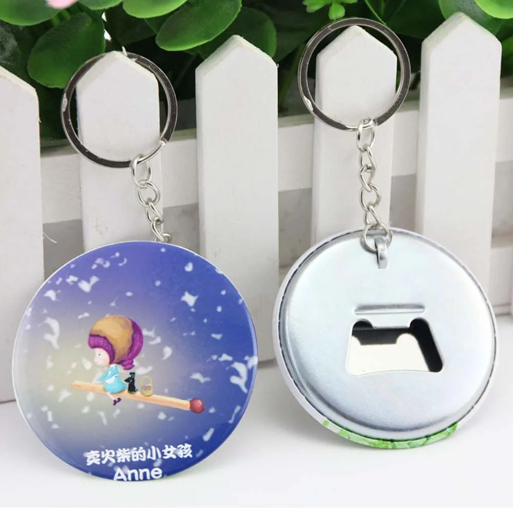 Abrebotellas con botón de 50 piezas, abridor de llaves con espejo, insignia en blanco, materiales para manualidades DIY