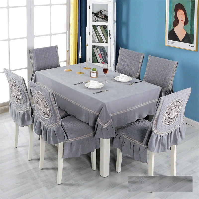 European Style Plush Dining Chair Cover Table Cloth Set Meal High Quality Solid Color Dining Table And Chair Cover Table Cloth