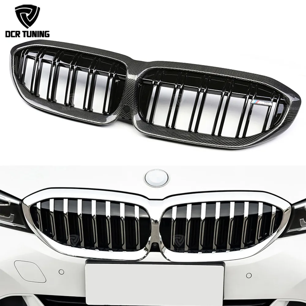 Front Grille For BMW New 3 Series G20 G28 320i 325i Gloss black & three color Carbon Fiber Grilles 2019 - UP