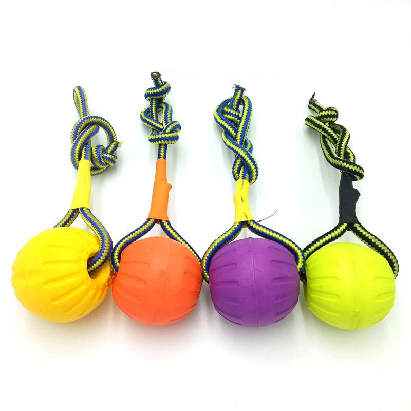 Training Pet Toy Dog Ball Bite Resistant EVA Foam Rubber Water Buoy Air Throwing Wearing Rope Elastic Ball