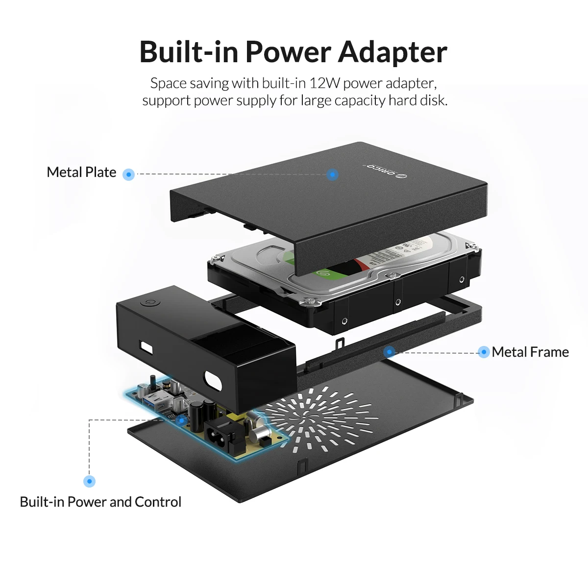 ORICO 3.5 인치 하드 드라이브 인클로저 SATA to USB 3.0 외장형 HD 케이스, 2.5/3.5 인치 SSD 디스크 HDD 박스 케이스, PC 지원 UASP