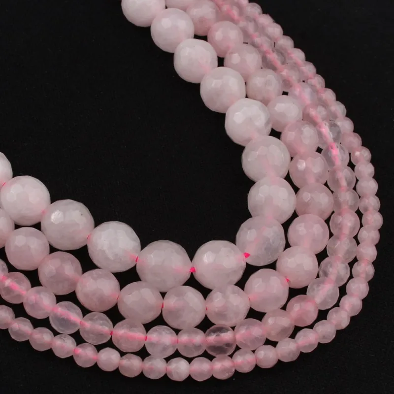 Wholesale 4 6 8 10 12 mm Natural Faceted Rose Quartz Round Loose Stone Beads For Jewelry Making DIY Bracelet Necklace 15 inch